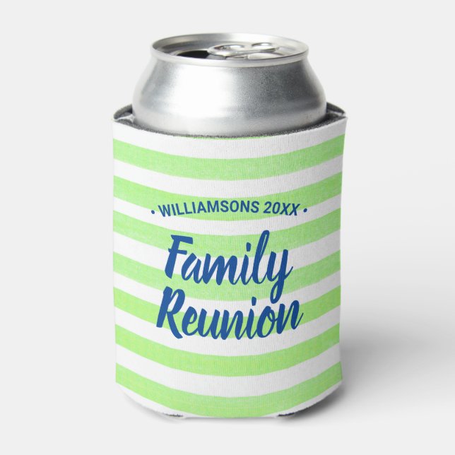 Family Reunion Green White Stripe Can Cooler (Can Front)