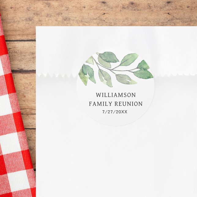 Family Reunion Greenery Personalised Classic Round Sticker (Creator Uploaded)