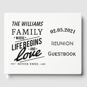 Family Reunion Guestbook Typography Black White