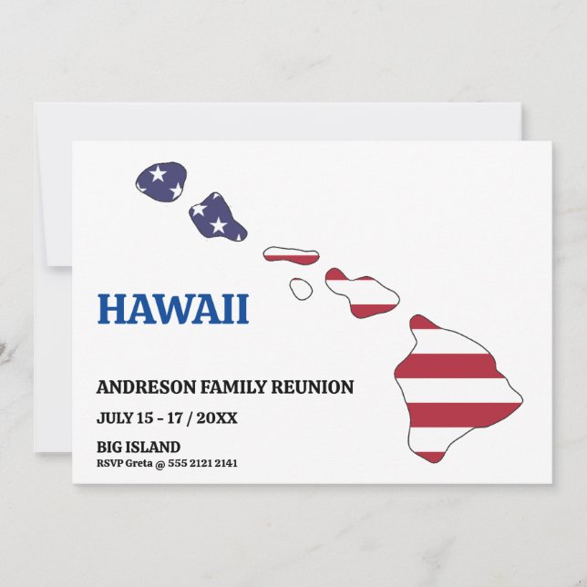 Family Reunion 🎉 HAWAII  State Map USA Flag  Invitation (Front)