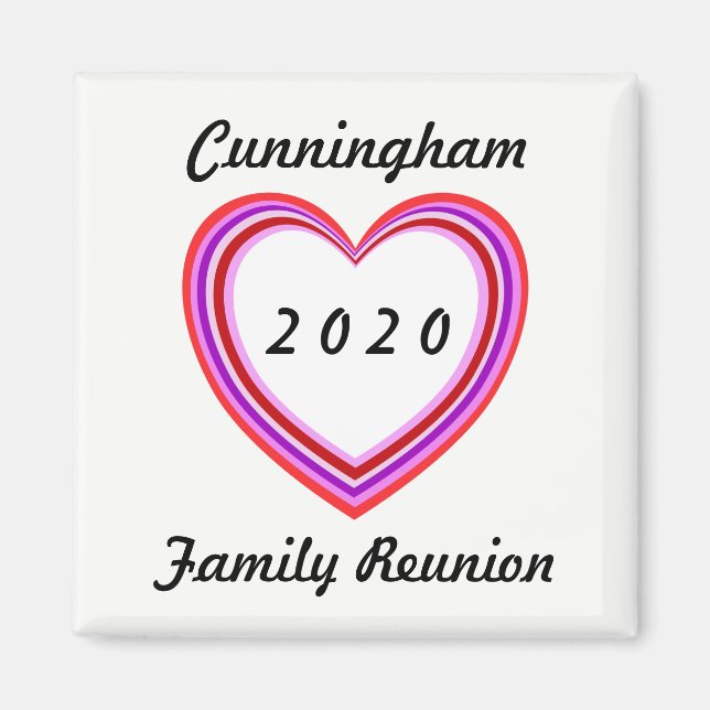 Family Reunion Heart Design Sq Dated Keepsake Gift Magnet (Front)