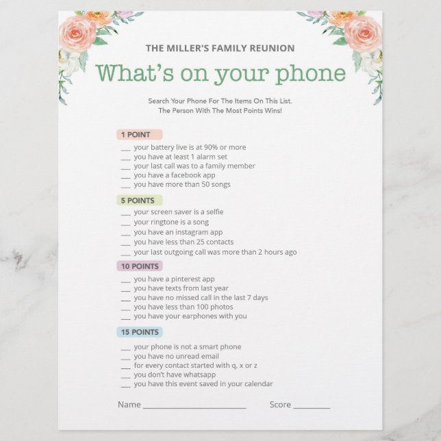 Family Reunion Ice Breaker 2 in 1 Games Flyer (Front)