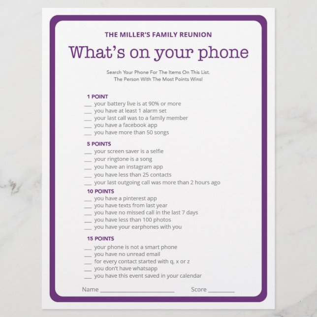 Family Reunion Ice Breaker 2 in 1 Games Flyer (Front)