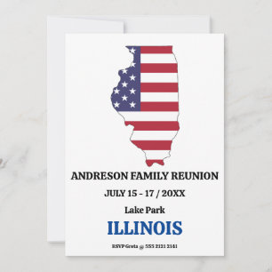 Family Reunion 🎉 ILLINOIS State Map USA Flag  Invitation