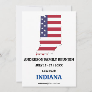 Family Reunion 🎉 Indiana State Map USA Flag  Invitation