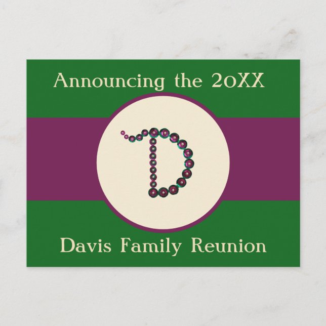 Family Reunion Invitation Announcement  Letter D Postcard (Front)
