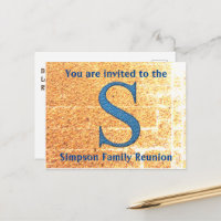 Family Reunion Invitation Blue Letter S Monogram