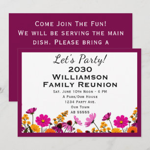 Family Reunion Invitation Colourful Wildflowers