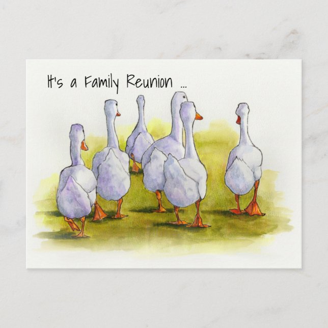 Family Reunion Invitation, Geese Group, Watercolor Postcard (Front)