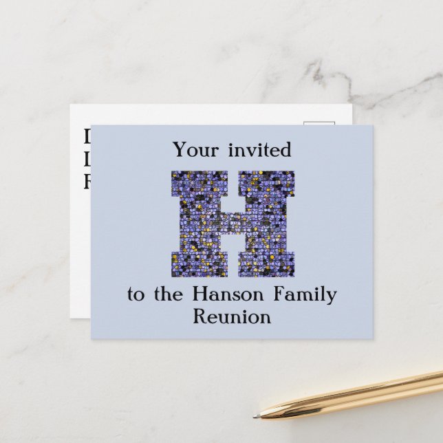 Family Reunion Invitation Letter H Mosaic Monogram Postcard (Front/Back In Situ)