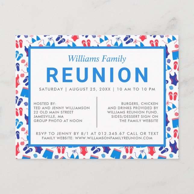 Family Reunion Invitation Red White Blue (Front)
