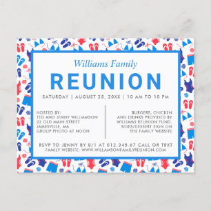 Family Reunion Invitation Red White Blue Postcard