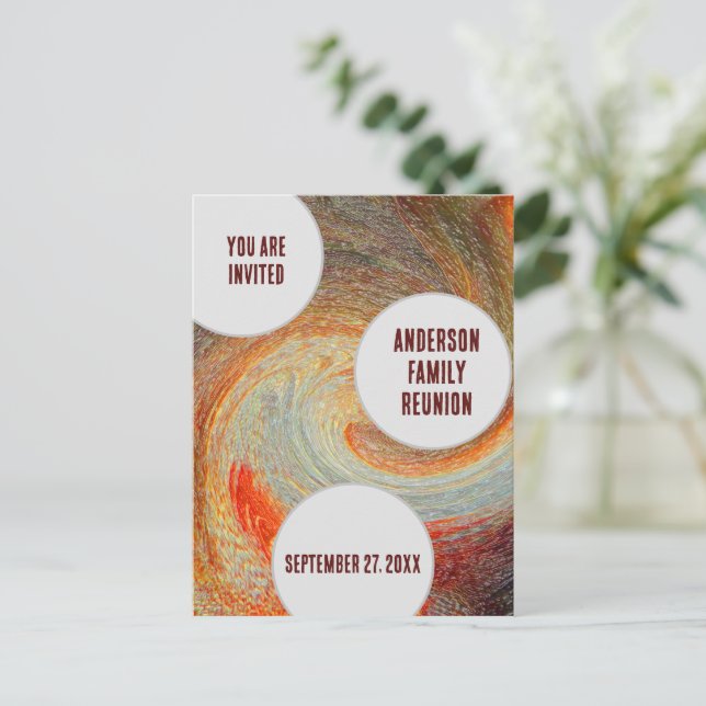 Family Reunion Invitation Relaxed Swirl Groovy Postcard (Standing Front)
