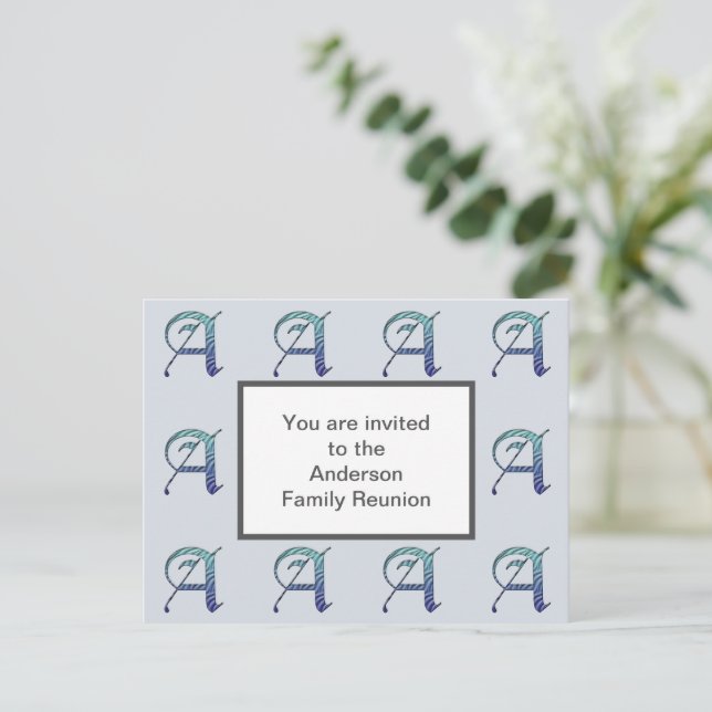 Family Reunion Invitation Striped Letter A Initial Postcard (Standing Front)