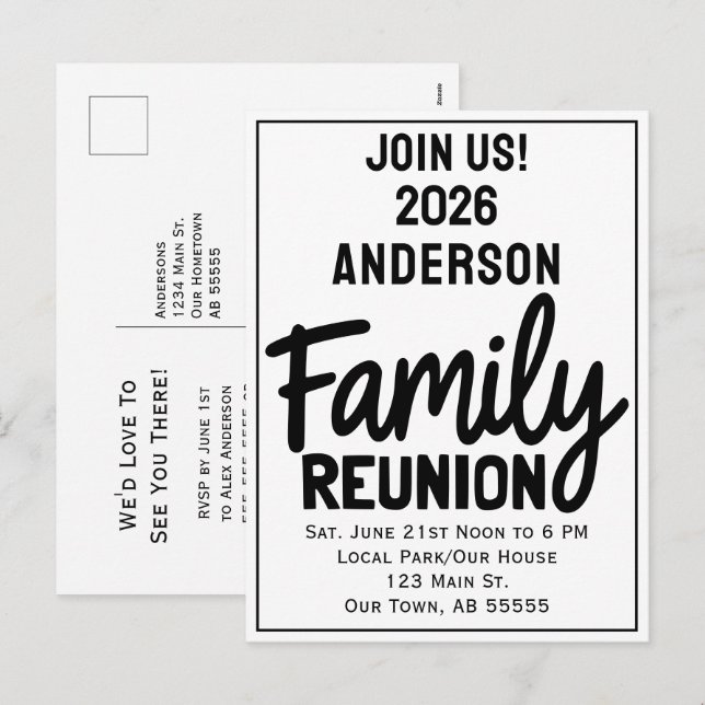 Family Reunion Join Us Bold Script Modern Postcard (Front/Back)