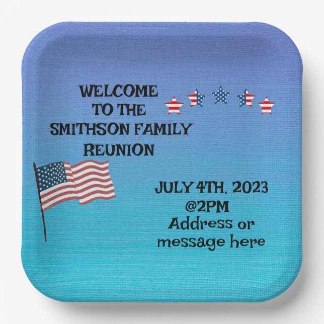 Family Reunion July 4th theme Party Paper Plate (Front)