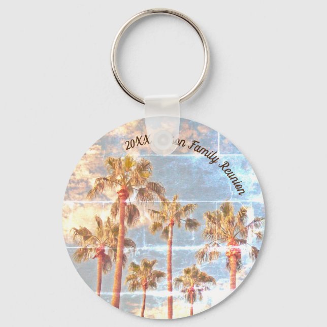 Family Reunion Keepsake Faded Photo Palm Tree Key Ring (Front)