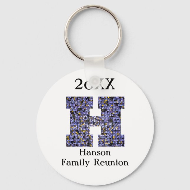 Family Reunion Keepsake Letter H Mosaic Monogram Key Ring (Front)