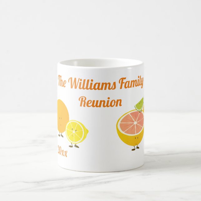 Family Reunion Keepsake Name Fun Cartoon Fruit Coffee Mug (Center)