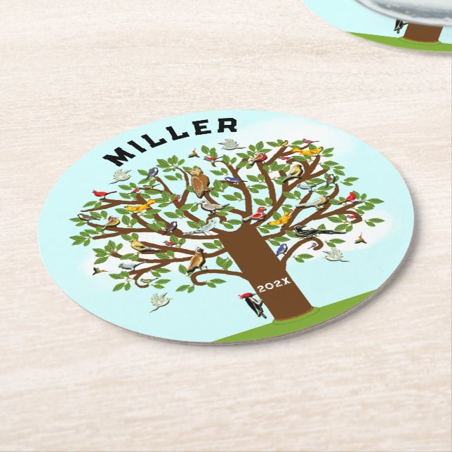 Family Reunion Keepsake Round Paper Coaster (Angled)
