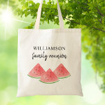 Family Reunion Keepsake Tote Bag<br><div class="desc">This Family Reunion Tote is decorated with watercolor summer watermelons.
Easily customizable.
Use the Design Tool to change the text size,  style,  or color.
As we create our artwork you won't find this exact image from other designers.
Original Watercolor © Michele Davies.</div>