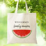 Family Reunion Keepsake Watermelon Tote Bag<br><div class="desc">This Family Reunion Tote Bag is decorated with a red watercolor watermelon.
Easily customisable.
Use the Design Tool to change the text size,  style,  or colour.
As we create our artwork you won't find this exact image from other designers.
Original Watercolor © Michele Davies.</div>