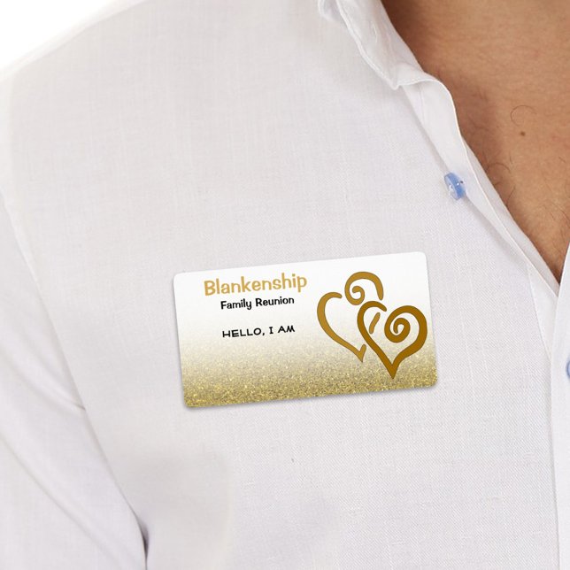 Family Reunion Linked Hearts Gold Glitter Name Tag (Creator Uploaded)