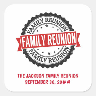 Family reunion logo black red square sticker