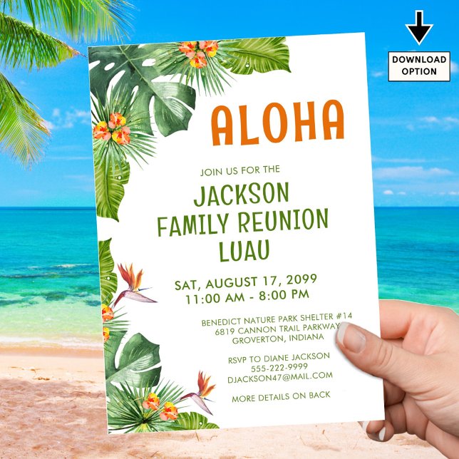 Family Reunion Luau Tropical Palm Aloha Watercolor Invitation (Creator Uploaded)