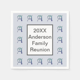 Family Reunion Meal Unique Blue Letter A Monogram Napkin