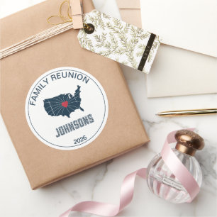 Family Reunion Miles Apart Joined at Heart USA Map Classic Round Sticker