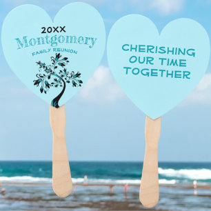 Family Reunion Modern Aquamarine Floral Tree Hand Fan