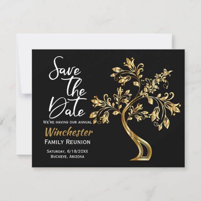 Family Reunion Modern Gold Tree Save The Date (Front)