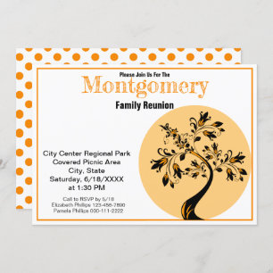 Family Reunion Modern Orange and Black Tree Art Invitation