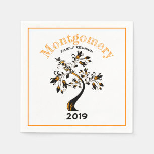 Family Reunion Modern Orange Flowering Black Tree Napkin