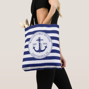 Family Reunion Monogram Nautical Anchor Tote Bag