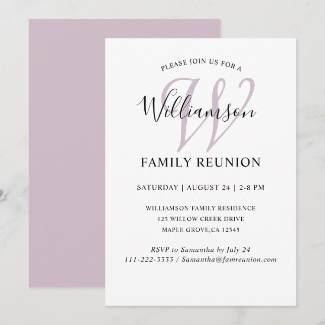 Family Reunion Monogram Simple Invitation (Front/Back)