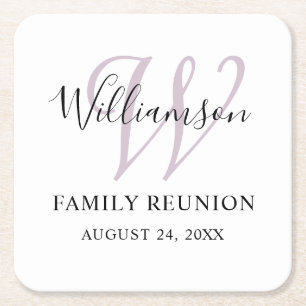 Family Reunion Monogram Simple Square Paper Coaster