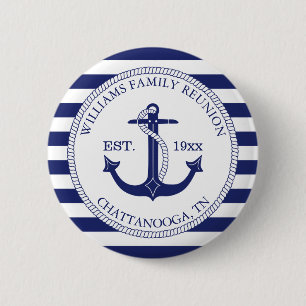 Family Reunion Monogrammed Name Nautical Anchor 6 Cm Round Badge