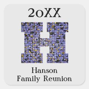 Family Reunion Mosaic Letter H Last Name Monogram Square Sticker