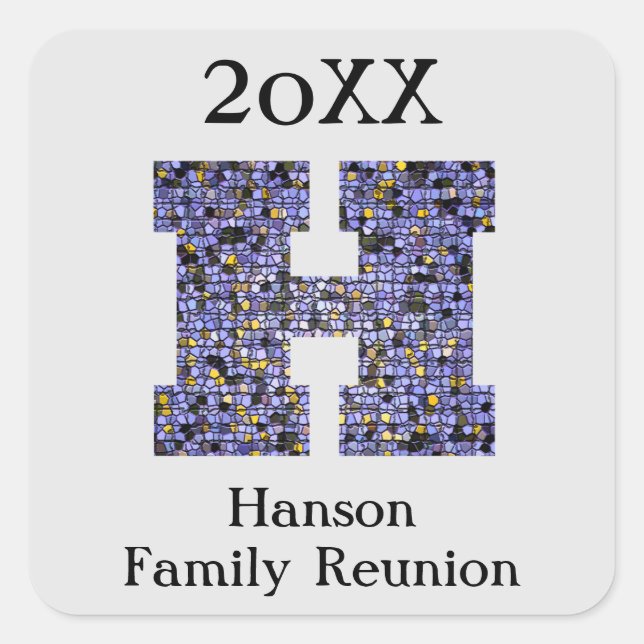 Family Reunion Mosaic Letter H Last Name Monogram Square Sticker (Front)