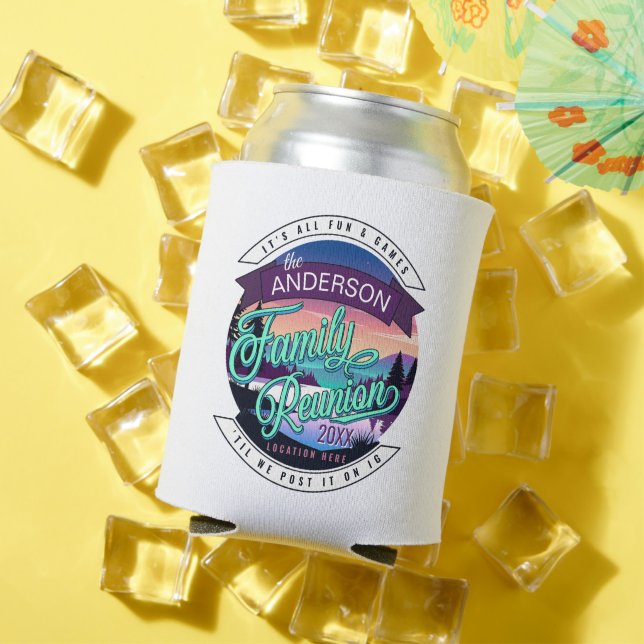 Family Reunion Mountain Lake Landscape Dk ID1126 Can Cooler (In Situ Summer)