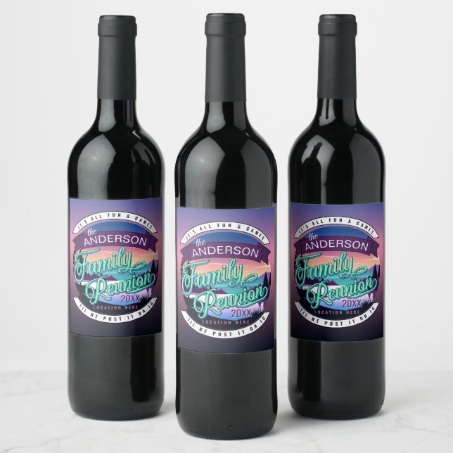 Family Reunion Mountain Lake Landscape Dk ID1126 Wine Label (Bottles)