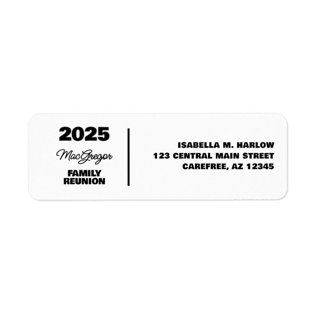 Family Reunion Name Year Return Address (Front)