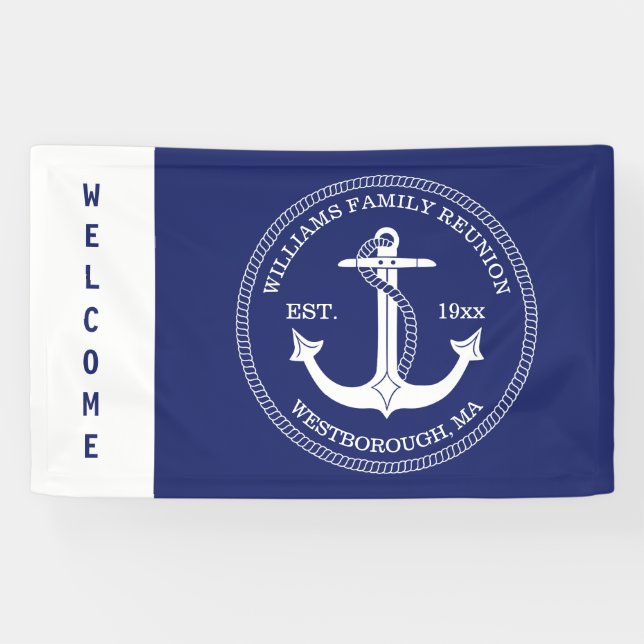 Family Reunion Nautical Anchor Blue Welcome Banner (Horizontal)