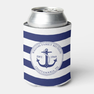 Family Reunion Nautical Anchor Monogram Blue Can Cooler