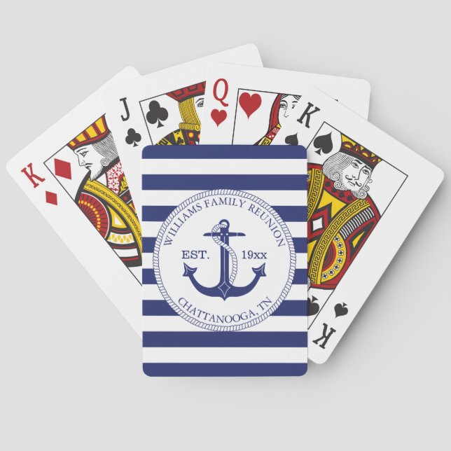 Family Reunion Nautical Anchor Monogram Name Playing Cards (Back)