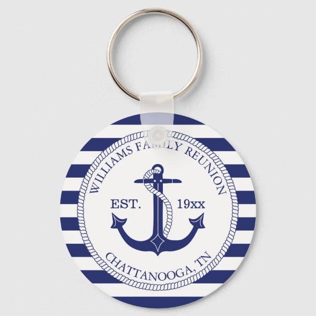Family Reunion Nautical Anchor Monogram Striped Key Ring (Front)