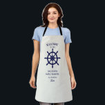 Family Reunion Nautical Blue Ship Wheel White Apron<br><div class="desc">Nautical navy blue ship wheel on white family reunion all-over-print apron with text that includes your family name,  location of reunion,  and year.</div>