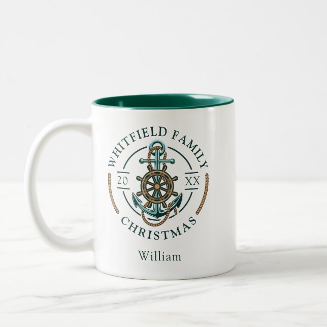 Family Reunion Nautical Christmas Holidays Two-Tone Coffee Mug (Left)